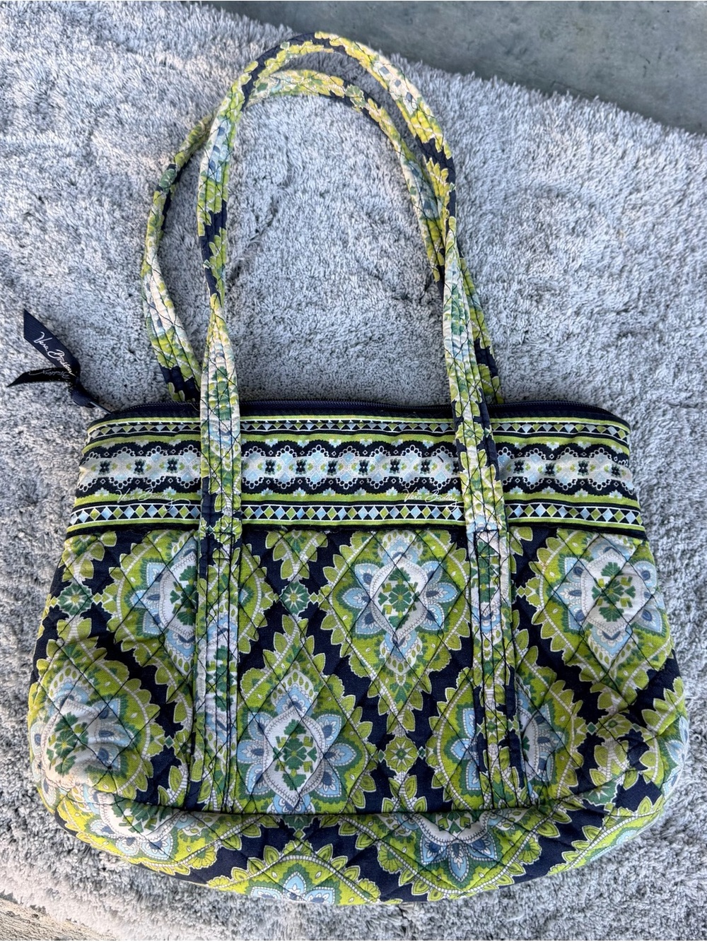 Vera Bradley Cambridge Navy and Lime Quilted Pattern Tote